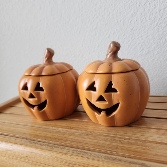 PartyLite P8729 Pumpkin Votive Pair Candle Holders Halloween Jack o Lantern - Picture 3 of 14
